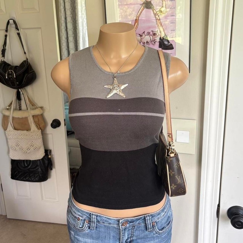 Y2K 2000s silk Gray Black Colorblock Knit Tank Top